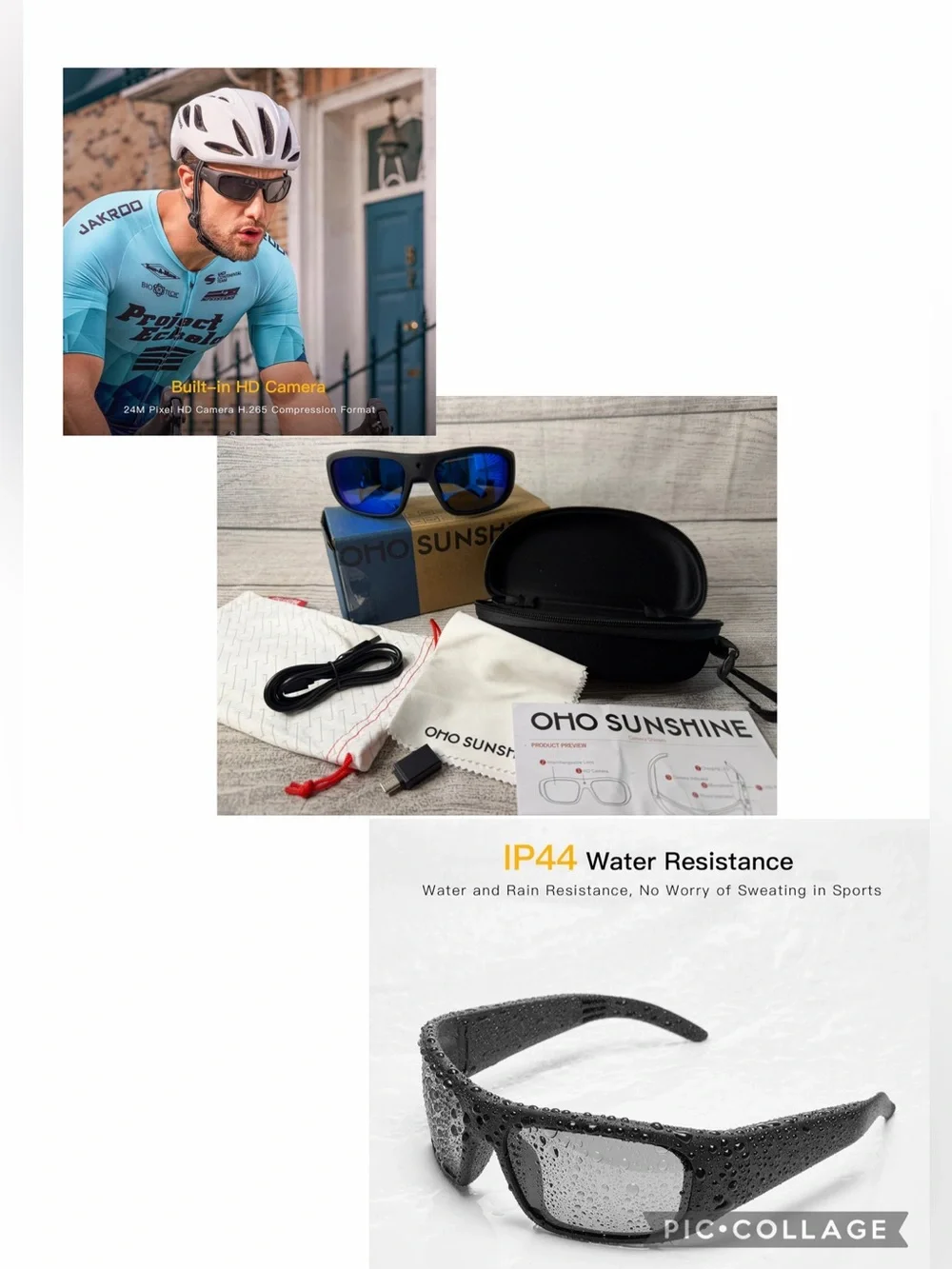 OHO Lightweight Sports Camera Sunglasses, Camera, Video, Water Resistant